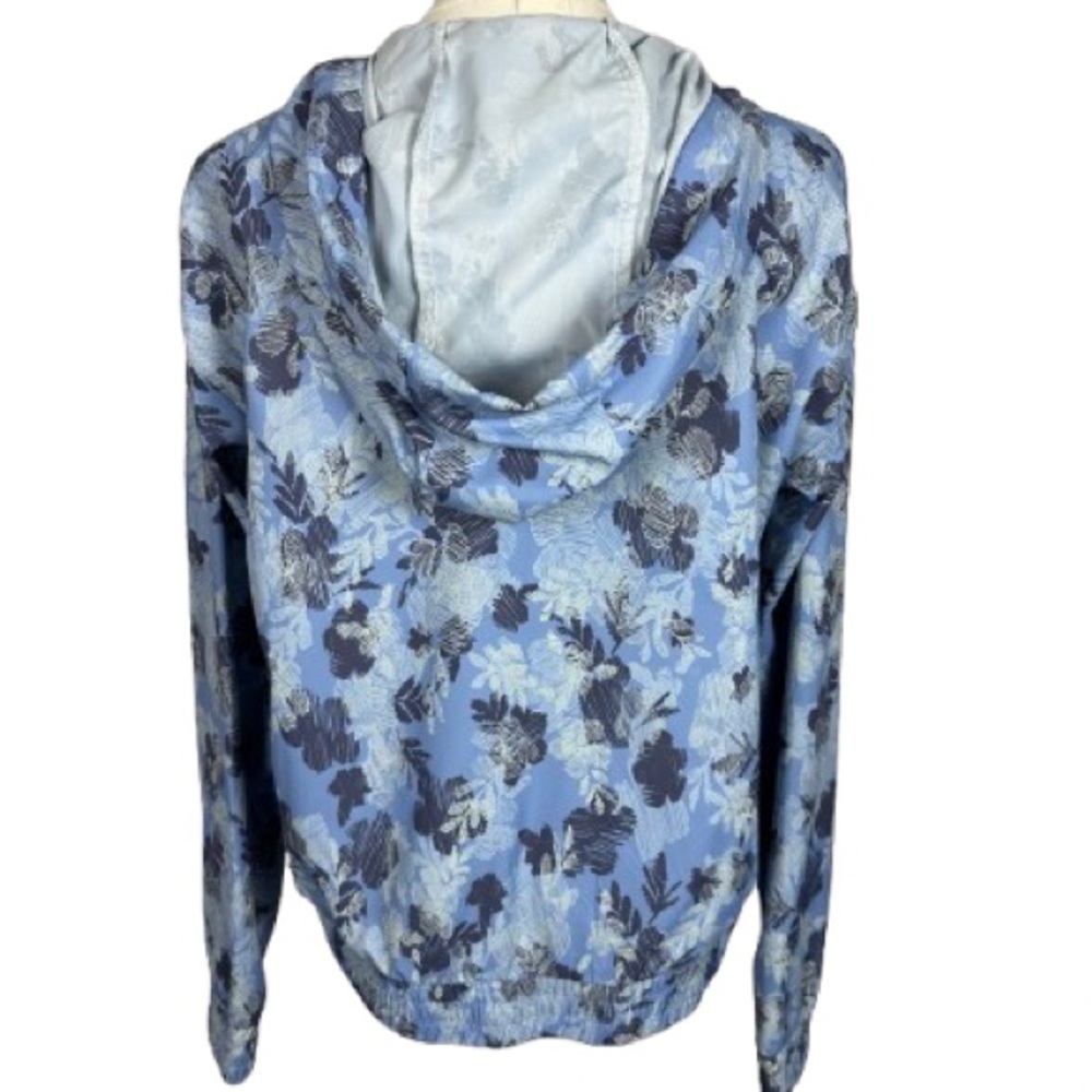 Avalanche Blue Floral Hooded Zip Windbreaker Bomber Jacket - Picture 3 of 5